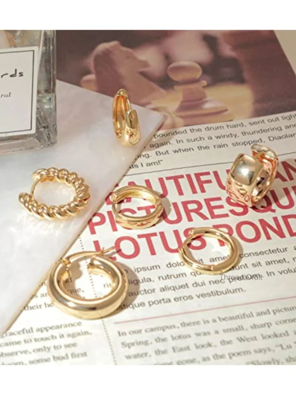 6 Pairs Gold Plated Huggie Earrings Set Hypoallergenic Chunky Twisted Hoops for